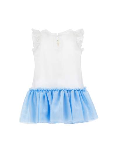 Monnalisa Bambina Abito Per Neonata Con Stampa Alice E Gonna In Tulle Celeste.