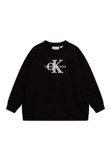 Calvin Klein Bambina Felpa Nera Girocollo Con Logo A Rilievo.