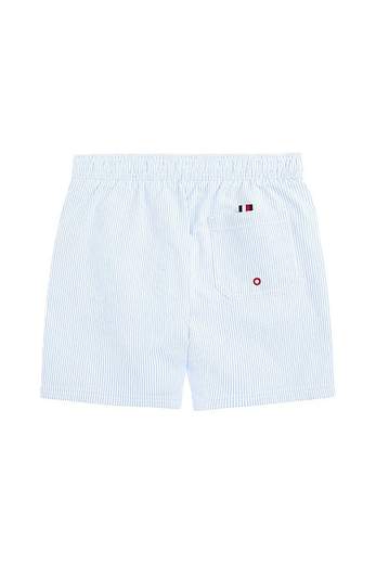 Tommy Hilfiger Bambino Pantaloncino Per Il Mare A Righe Celeste E Bianco Con Logo.