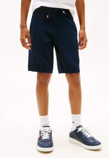 Tommy Hilfiger Bambino Bermuda In Felpa Con Righe Ed Elastico In Vita.