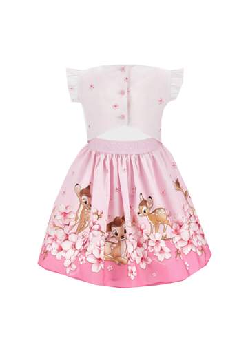 Monnalisa Bambina Abito Romantico Stampa Bamby E Fiori.