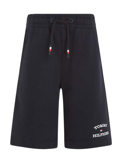 Tommy Hilfiger Bambino Bermuda In Felpa Con Elastico In Vita E Stampa Logo.