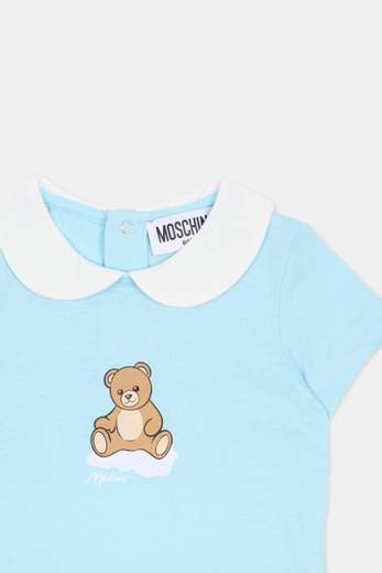Moschino Neonato Tutina Corta Per Neonato Stampa Orsetto Sulla Nuvola.