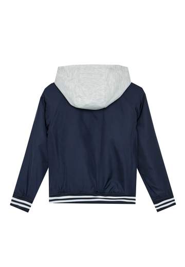 Tommy Hilfiger Bambino Bomber Blu Modello College Per Bambino,con Cappuccio Grigio.