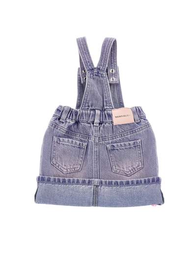 Monnalisa Bambina Salopette In Jeans Con Sfumatura Rosa E Applicazione Rose.