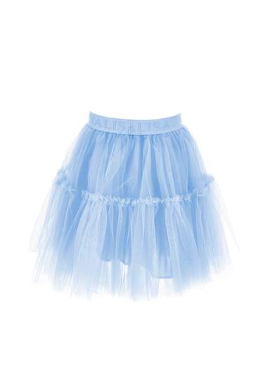 Monnalisa Bambina Gonna In Tulle Celeste Elastico In Vita Con Logo.
