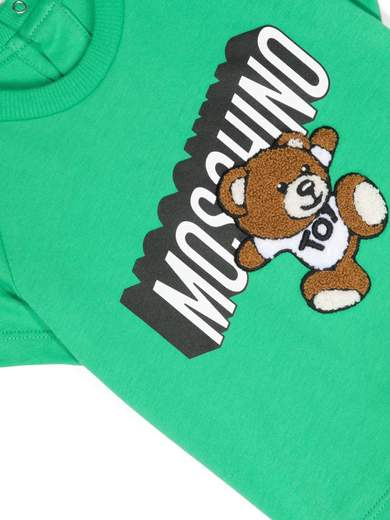 Moschino Bambino T-shirt Manica Corta Con Teddy Tridimensionale E Stampa Logo.