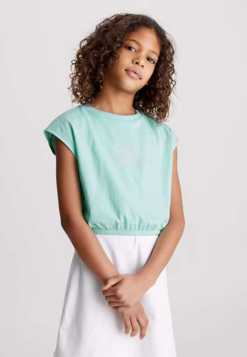 Calvin Klein Bambina T-shirt Cropped Per Ragazza Con Logo Rosa.