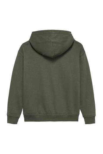 Tommy Hilfiger Bambino Felpa Verdone Con Cappuccio E Stampa Bandiera Logo.