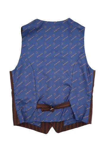 Jeckerson Bambino Gilet Marrone Con Righe Blu,parte Posteriore Con Tessuto Logato.