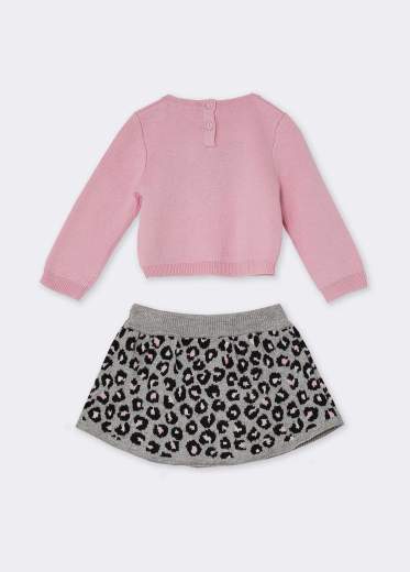 Liu-jo Bambina Completo Maglia Rosa Con Cuore E Gonna Maculata.
