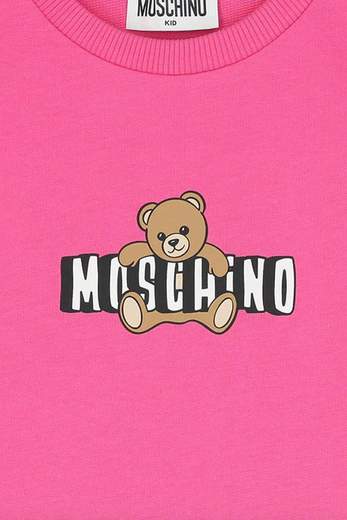 Moschino Bambina Abito In Felpa Con Stampa Logo E Teddy.
