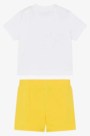 Moschino Bambino T-shirt Stampa Orsetti E Logo E Bermuda Gialla In Cotone.