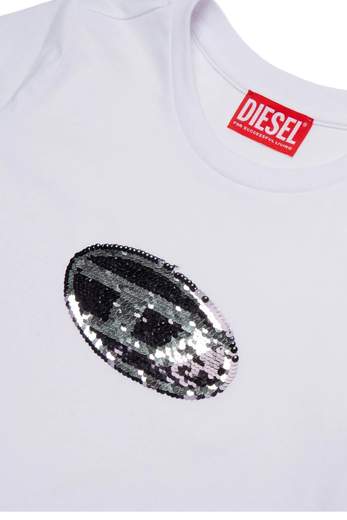 Diesel Bambina T-shirt Per Ragazza Modello Cropped Logo Con Paillettes.