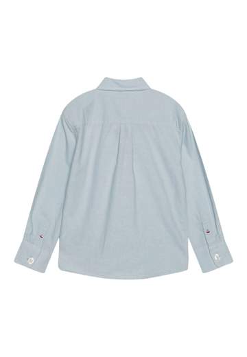 Tommy Hilfiger Bambino Camicia Celeste In Lino Con Taschino.