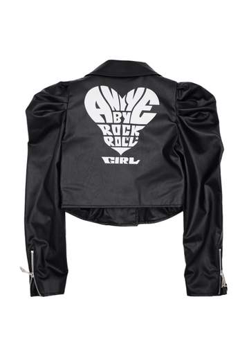 Aniye By Girl Bambina Chiodo Nero In Ecopelle Per Ragazza Con Stampa.