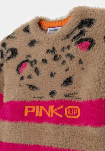 Pinko Bambina Abito Maculato, Fascia Fucsia Con Logo.