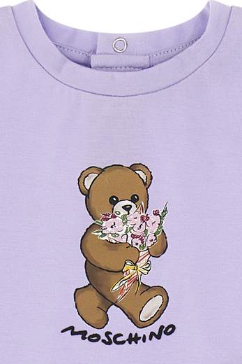 Moschino Bambina T-shirt Per Neonata Con Stampa Orsetto E Fiori.