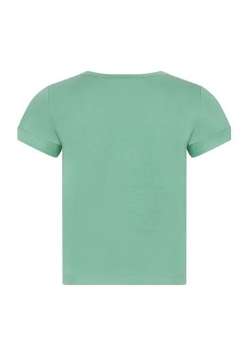 Stella Mc Cartney Bambina T-shirt Verde Con Stella Rosa E Frange.