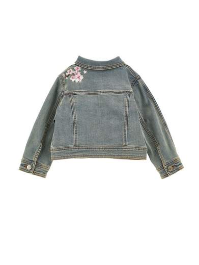 Monnalisa Bambina Giubbino In Jeans Con Ricamo Fiori.