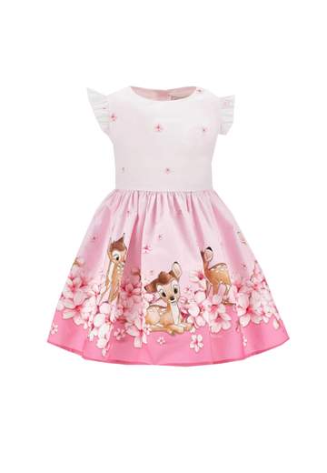 Monnalisa Bambina Abito Romantico Stampa Bamby E Fiori.