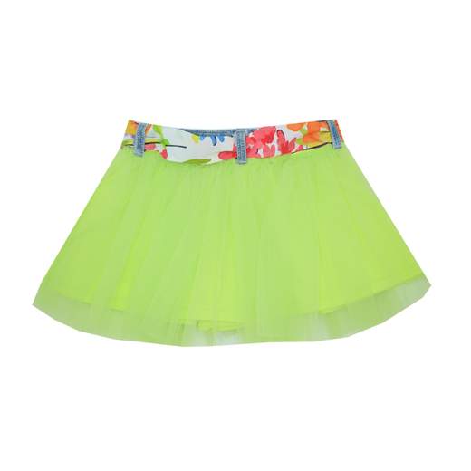Elsy Bambina Gonna A Pantaloncino In Tulle Verde Lime Con Cintura In Vita Multicolor.