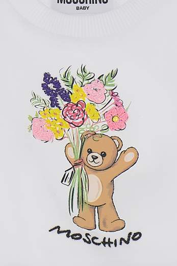 Moschino Bambina Felpa Con Riccio Stampa E Ricamo Fiori E Teddy.
