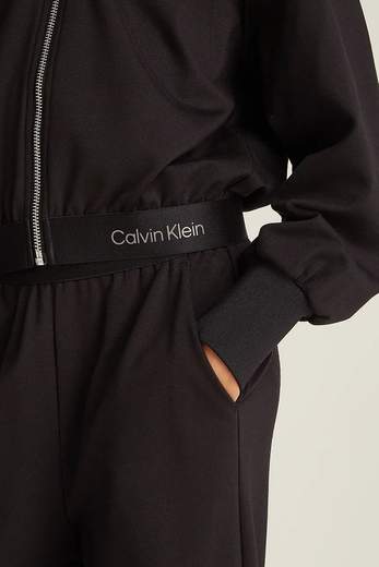 Calvin Klein Bambina Tuta Con Felpa Nera Cropped,pantalone Con Elastico.