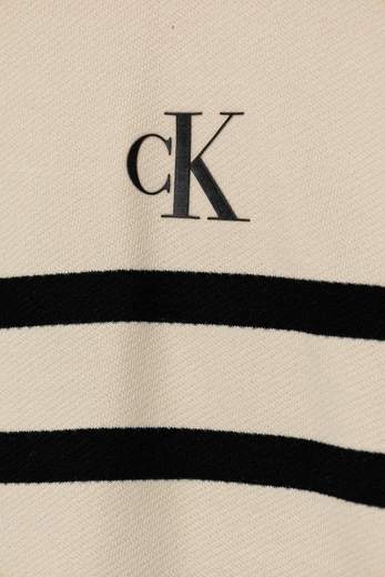 Calvin Klein Bambina Felpa Beige A Righe Nere Con Cappuccio.