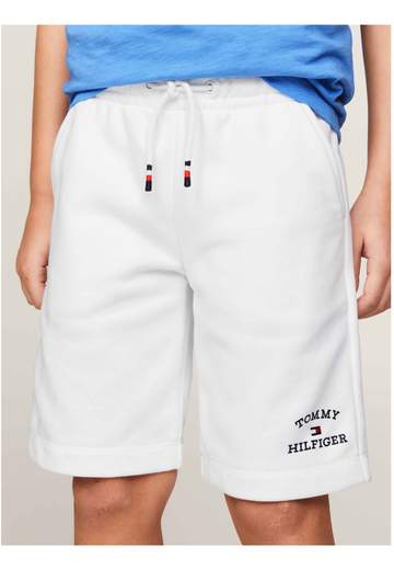 Tommy Hilfiger Bambino Bermuda In Felpa Con Elastico In Vita E Stampa Logo.
