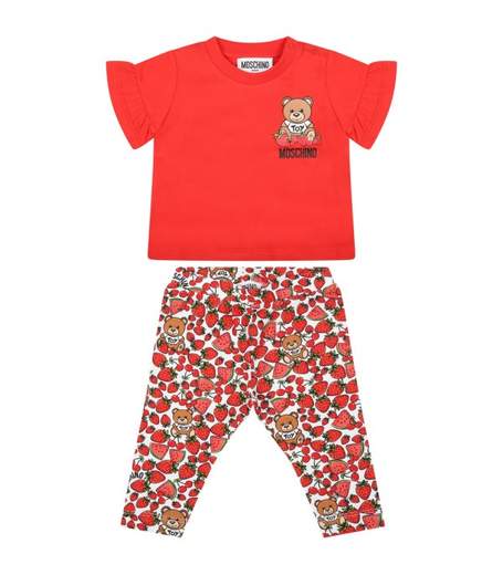 Moschino Bambina T-shirt E Leggings Stampa Orso Con Fragole.