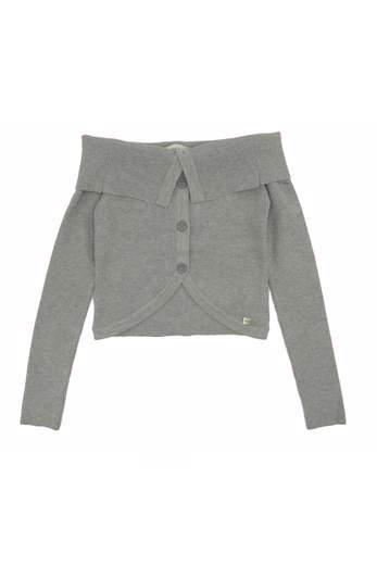 Manila Grace Bambina Maglia Grigia A Costine Con Camicia Celeste A Righe.