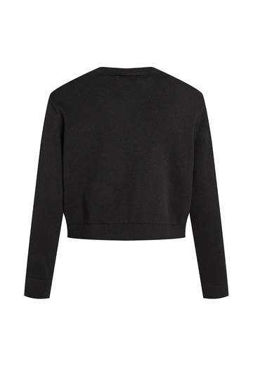 Calvin Klein Bambina Maglione Cropped In Cotone Nero Con Logo Ricamato.