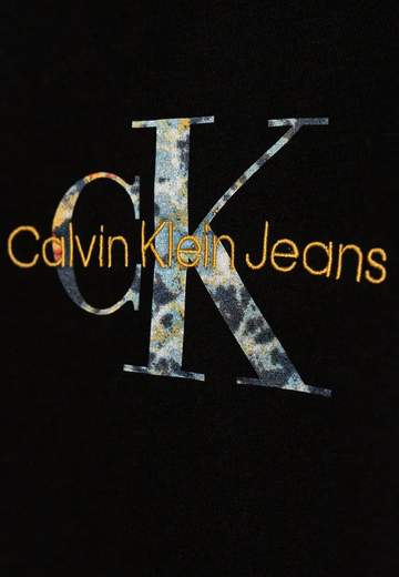 Calvin Klein Bambino Felpa Nera Girocollo Con Logo Ricamato Giallo.