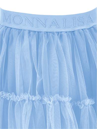 Monnalisa Bambina Gonna In Tulle Celeste Elastico In Vita Con Logo.