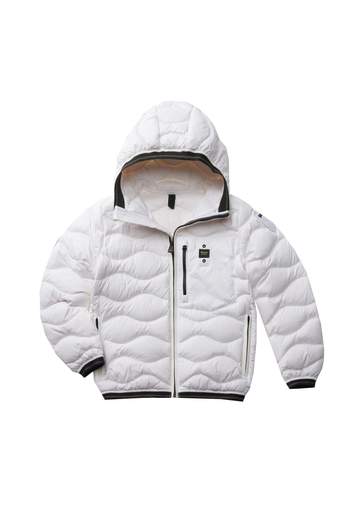 Blauer Bambino Giubbino Con Cappuccio E Taschino,trapuntato A Onda.