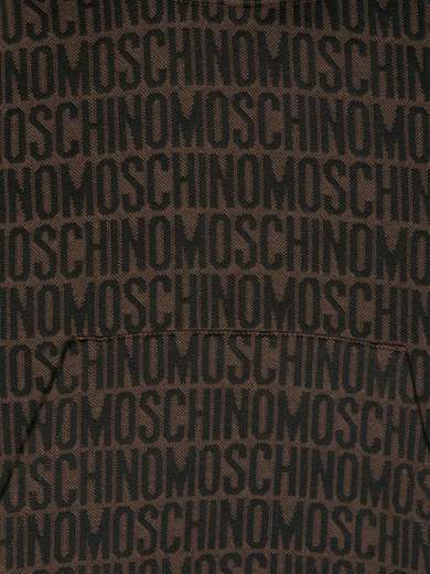 Moschino Bambino Felpa Marrone Con Cappuccio Logo Allover Nero.