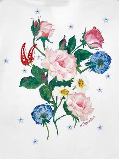 Monnalisa Bambina Felpa Bianca Con Cappuccio Stampa Fiori.