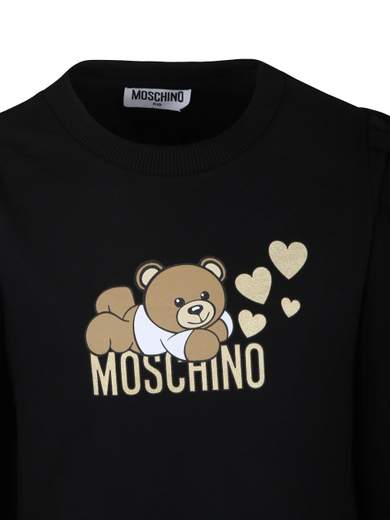 Moschino Bambina Abito In Felpa Per Bambina Stampa Teddy E Logo Oro.