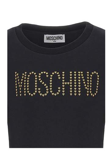 Moschino Bambina T-shirt Nera A Body Per Ragazza,logo Con Borchie Oro.