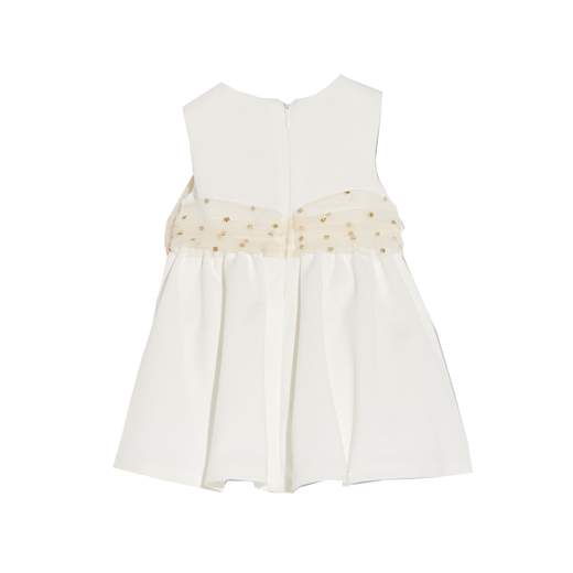 Liu-jo Neonata Abito In Jersey Bianco,in Vita Fascia Tulle Rosa Pois Oro.