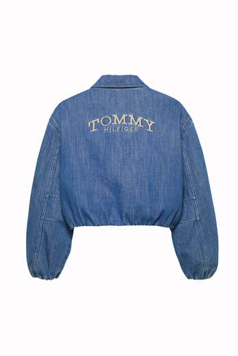 Tommy Hilfiger Bambina Giubbino In Jeans Imbottito Logo Ricamato Parte Posteriore.