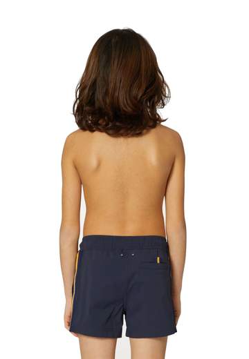 Kway Bambino Costume A Pantaloncino Blu,con Bande Laterali Colorate.