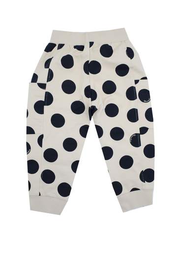 Monnalisa Bambina Pantalone In Felpa Beige Con Pois Neri.