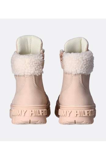 Tommy Hilfiger Bambina Tronchetto Allacciato Rosa Con Interno In Pelliccia.