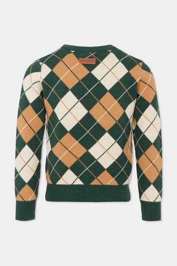 Trussardi Bambino Maglione Per Bambino A Rombi Verde E Beige.