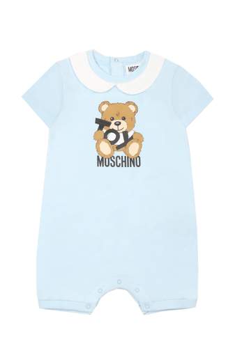 Moschino Neonato Pagliacetto Per Neonato Con Stampa Teddy E Colletto.