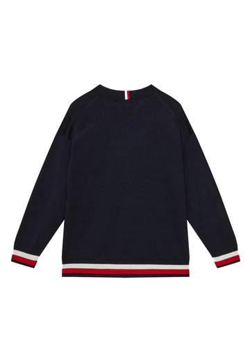Tommy Hilfiger Bambino Cardigan Blu Per Bambino,con Inserti Rossi E Bianchi.