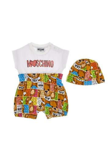 Moschino Neonata Pagliacetto E Fascia Con Stampa Multicolor.