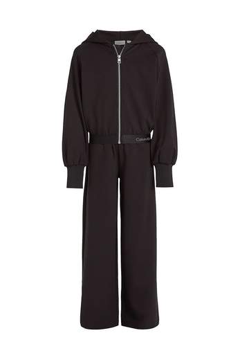 Calvin Klein Bambina Tuta Con Felpa Nera Cropped,pantalone Con Elastico.